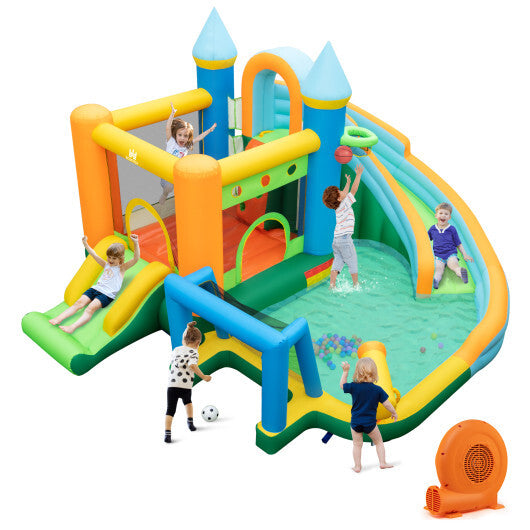 Inflatable Water Slide with Dual Slides and Splash Pool Bounce House with 680W Blower