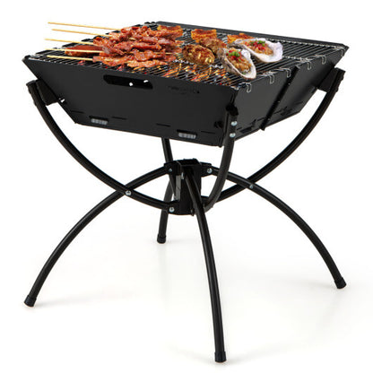 3-in-1 Camping Campfire Grill with Stainless Steel Grills Carrying Bag & Gloves-Black - Color: Black