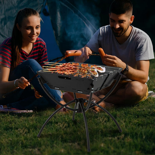 3-in-1 Camping Campfire Grill with Stainless Steel Grills Carrying Bag & Gloves-Black - Color: Black