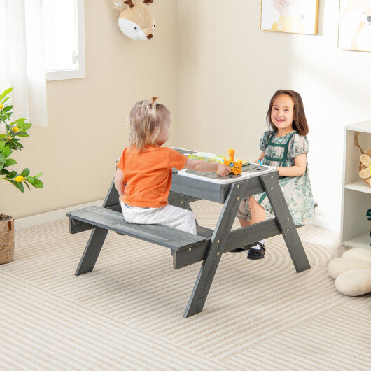 Kids Picnic Table Set with 3 Removable Bins-Gray