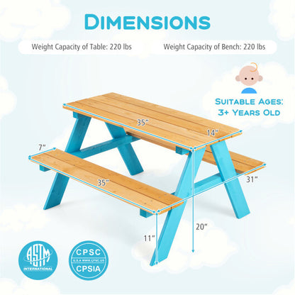 Children Outdoor Wooden Table with Bench Seats for Indoor and Outdoor Use-Natural