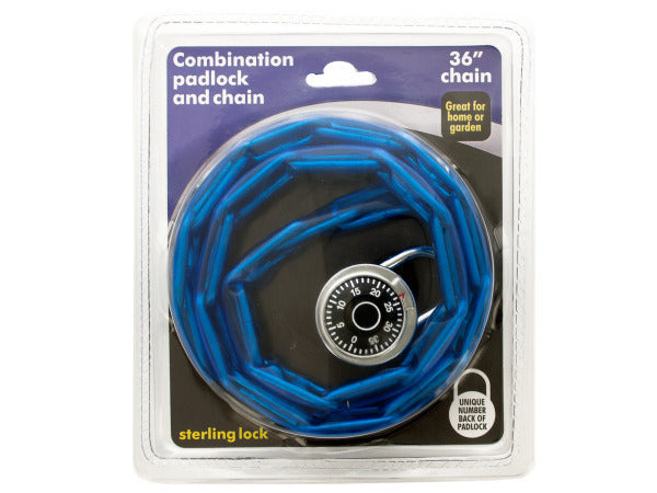 Combination Padlock and Plastic-Covered Chain Set ( Case of 12 )