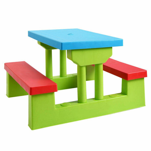 Kids Picnic Folding Table and Bench with Umbrella - Color: Green