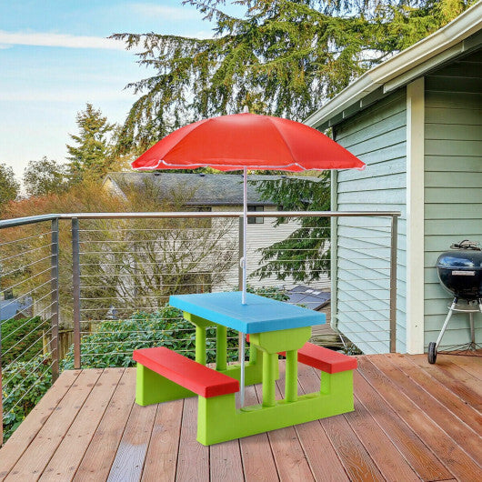 Kids Picnic Folding Table and Bench with Umbrella - Color: Green