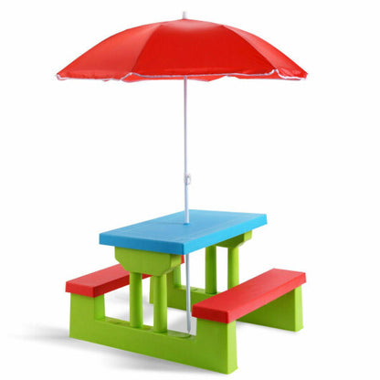 Kids Picnic Folding Table and Bench with Umbrella - Color: Green