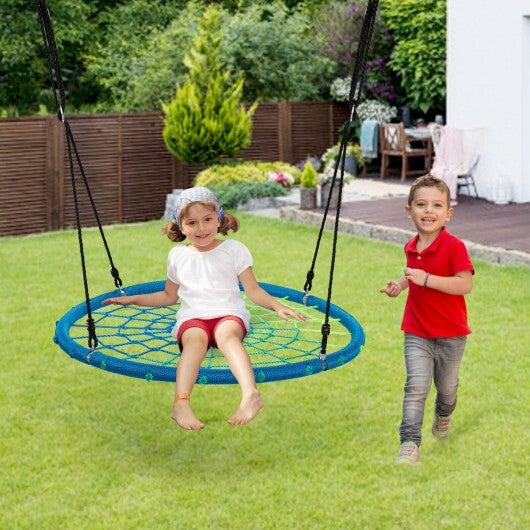 40 Inch Spider Web Tree Swing Kids Outdoor Play Set with Adjustable Ropes-Blue - Color: Blue