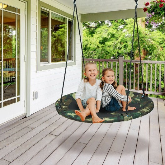 40 Inch Flying Saucer Tree Swing Outdoor Play Set with Adjustable Ropes Gift for Kids - Color: Camouflage