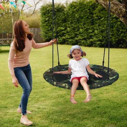 40 Inch Flying Saucer Tree Swing Outdoor Play Set with Adjustable Ropes Gift for Kids - Color: Camouflage