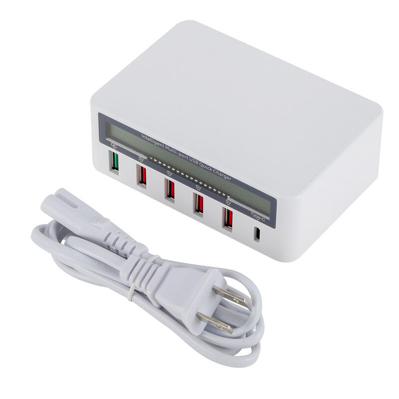 5 Port USB QC 3.0 Quick Charger LCD Voltage Current Display for iPhone iPad Samsung white_UK plug