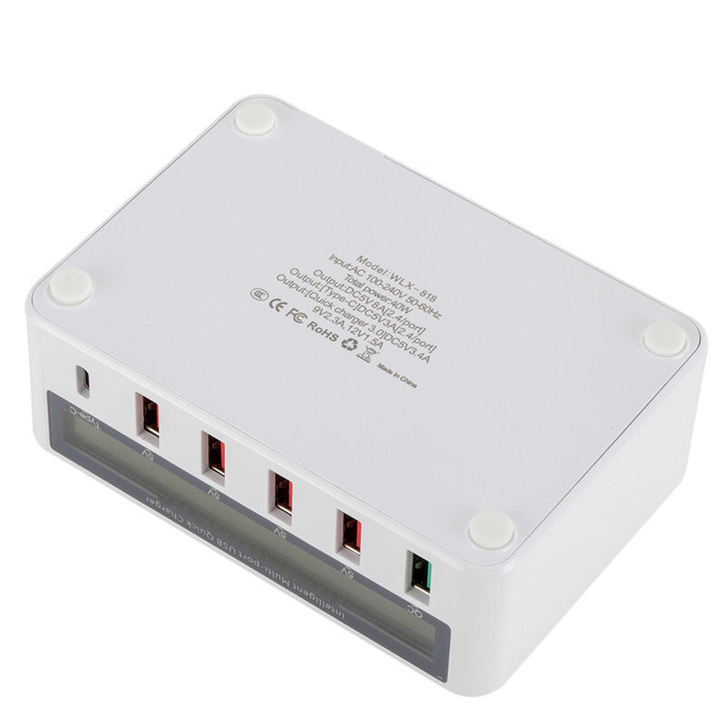 5 Port USB QC 3.0 Quick Charger LCD Voltage Current Display for iPhone iPad Samsung white_UK plug