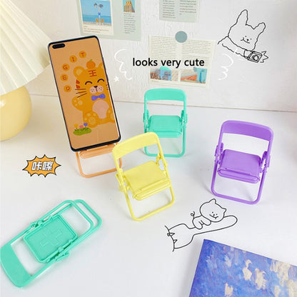 Mini Chair Shape Mobile Phone Stand Portable Cute Colorful Adjustable Folding Stool Lazy Phone Desktop Holder yellow