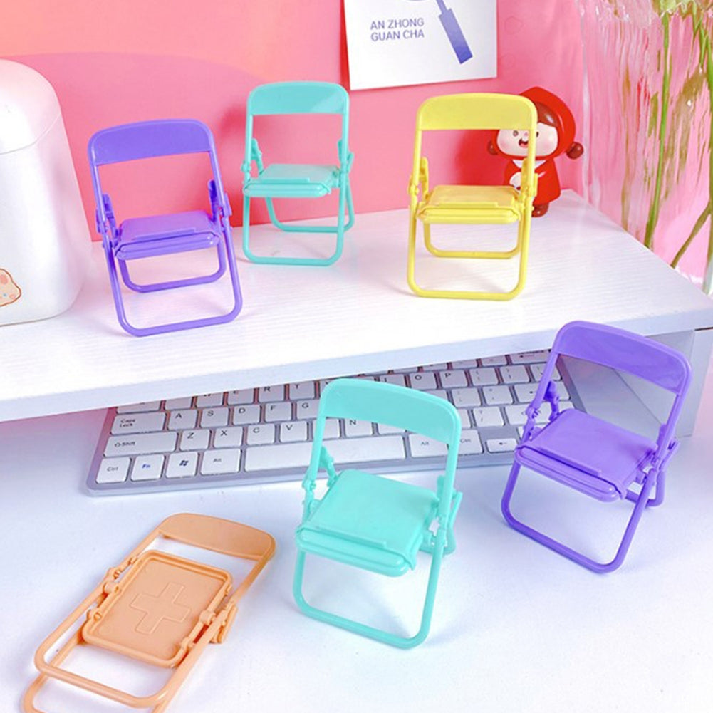 Mini Chair Shape Mobile Phone Stand Portable Cute Colorful Adjustable Folding Stool Lazy Phone Desktop Holder yellow