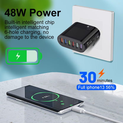 USB Wall Charger 48W 6-Port Fast Charging Block Adapter Plug Compatible For IPhone Android Tablet PC Mobile Phone white EU Plug