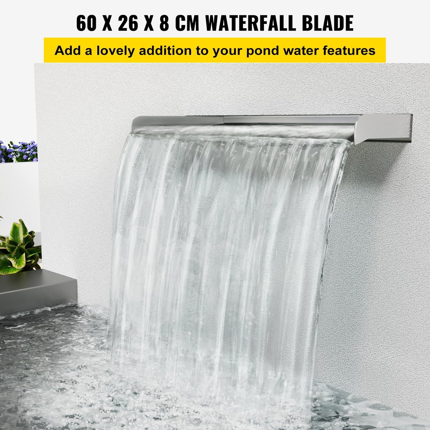 VEVOR Waterfall Blade Waterfall Spillway 600 mm Stainless Steel Cascade Fountain