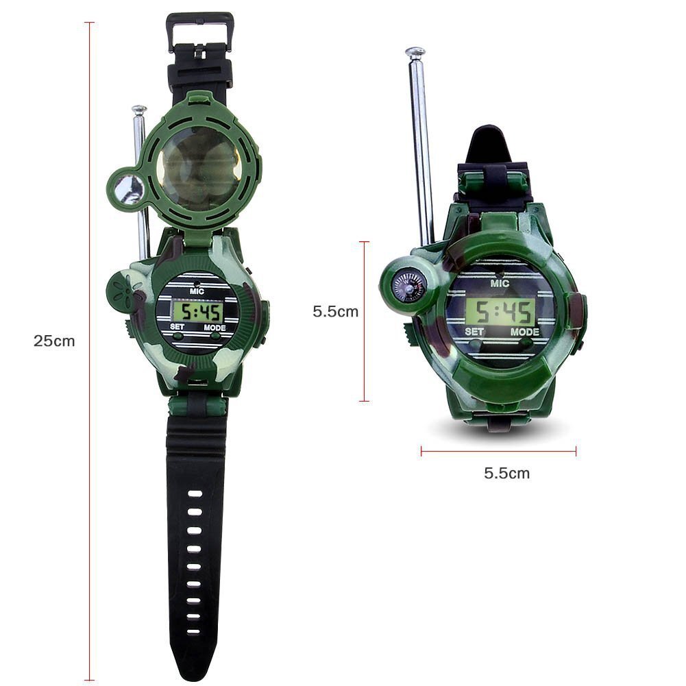 2Pcs 7 in 1 Kids Children Toys Girls Boys Watches Interphone Outdoor Games Toys 26*4*6cm English version of military walkie-talkie watch 189g