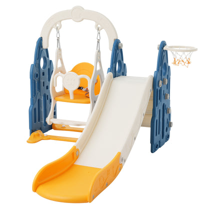 US 4 In 1 Toddler Slide Swing Set Freestanding Slide Climber Playset With Basketball Hoop Indoor Outdoor Playground Equipment For Kids Gifts Pink+White