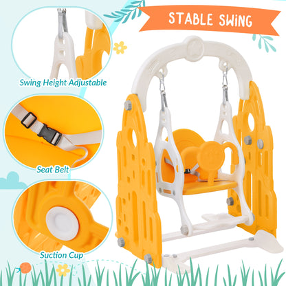 US 4 In 1 Toddler Slide Swing Set Freestanding Slide Climber Playset With Basketball Hoop Indoor Outdoor Playground Equipment For Kids Gifts blue