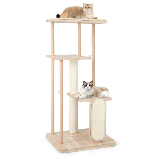 Wooden Multi-level Modern Cat Tower with Scratching Board and Post-50 inches - Color: Beige - Size: 50 inches