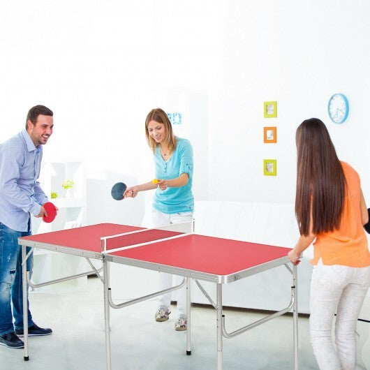 60 Inch Portable Tennis Ping Pong Folding Table with Accessories-Red - Color: Red
