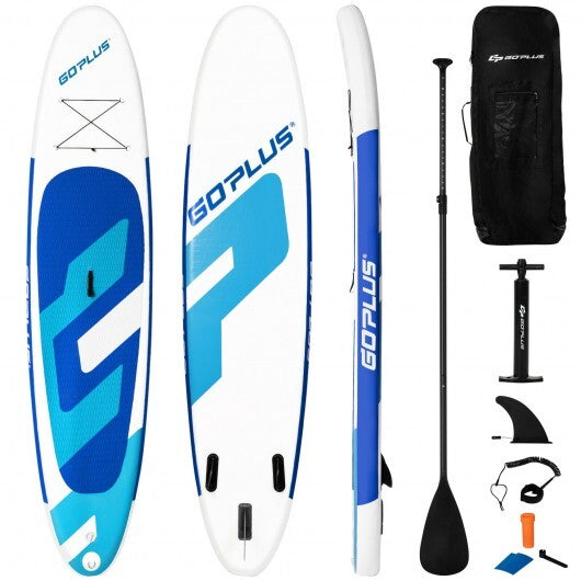 10 Feet Inflatable Stand Up Paddle Board with Backpack Leash Aluminum Paddle - Color: Blue