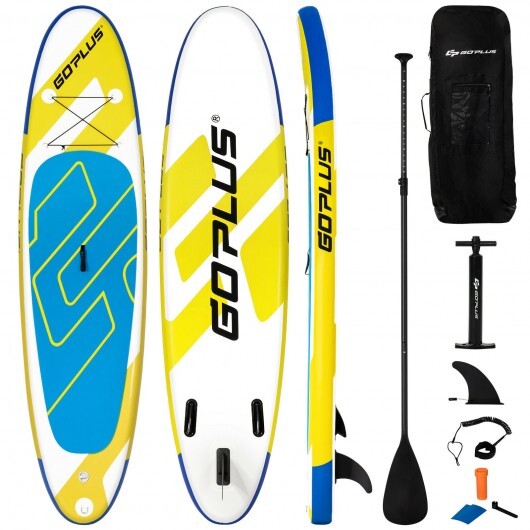 10 Feet Inflatable Stand Up Paddle Board 6 Inches Thick with Backpack Leash Aluminum Paddle - Color: Yellow