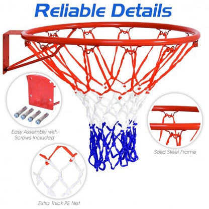 18 Inch Replacement Basketball Rim with All-Weather Net - Color: Red