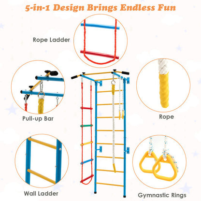 5 In 1 Kids Indoor Gym Playground Swedish Wall Ladder-Yellow