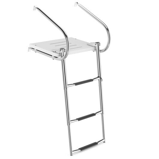 3-Step Telescoping Boat Ladder with Fiberglass Platform and Handrails - Color: Silver