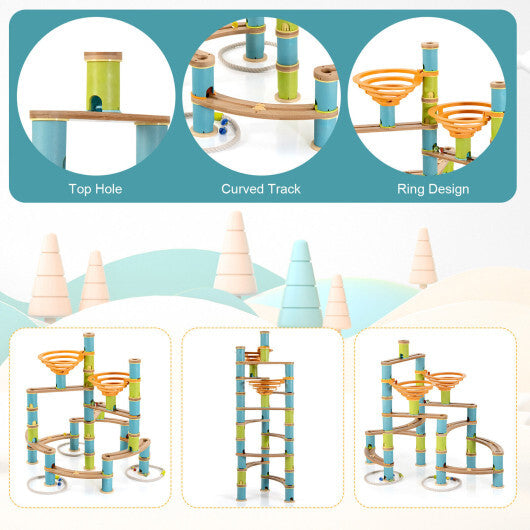 162 Pieces Bamboo Marble Run Educational Learning Toy Set - Color: Multicolor