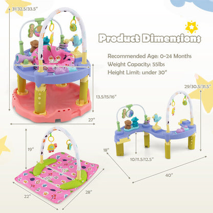 3-in-1 Baby Activity Center with 3-position for 0-24 Months-Pink