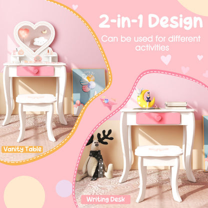 Kids Vanity Set with Heart-shaped Mirror-White