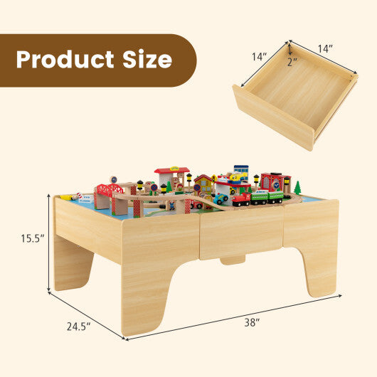 84-Piece Wooden Train Set with Reversible and Detachable Tabletop