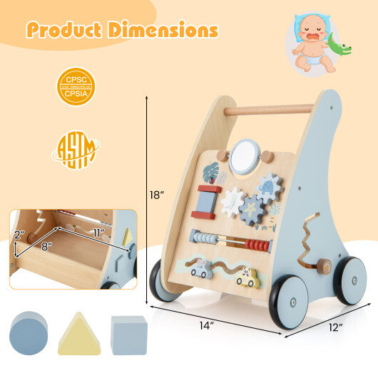 Wooden Baby Push and Pull Walker with Multi-Activity Learning Center