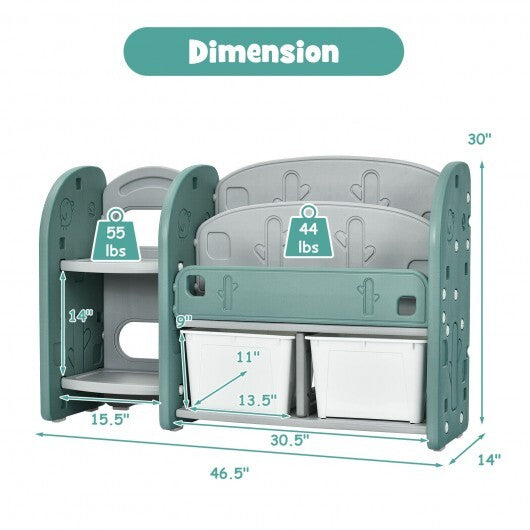 Kids Toy Storage Organizer with 2-Tier Bookshelf and Plastic Bins