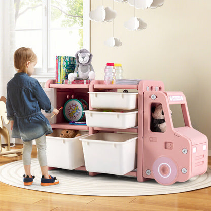 Toddler Truck Storage Organizer with Plastic Bins-Gray