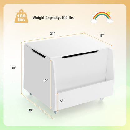 Wooden Mobile Toy Storage Organizer with Bookshelf and Lockable Wheels-White