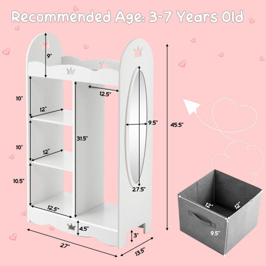 Kids Dress up Storage Costume Closet with Mirror and Toy Bins-White