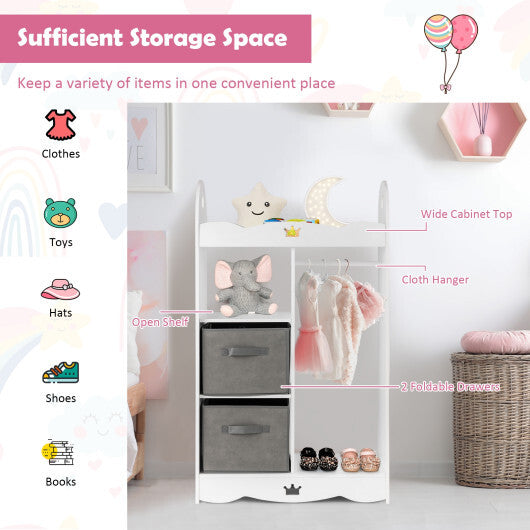 Kids Dress up Storage Costume Closet with Mirror and Toy Bins-White