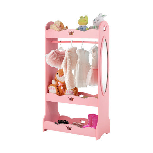 Kids Pretend Costume Closet with Mirror-Pink