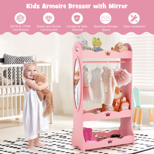 Kids Pretend Costume Closet with Mirror-Pink