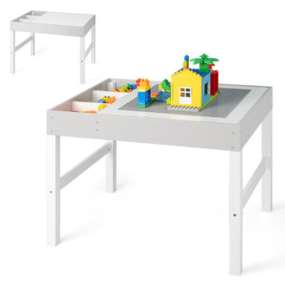 3 in 1 Wooden Kids Table with Storage and Double-Sided Tabletop-White