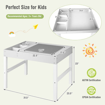 3 in 1 Wooden Kids Table with Storage and Double-Sided Tabletop-White