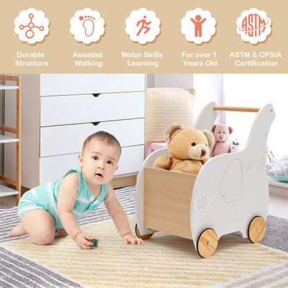 Kids Wooden Shopping Cart with Rubber Wheels