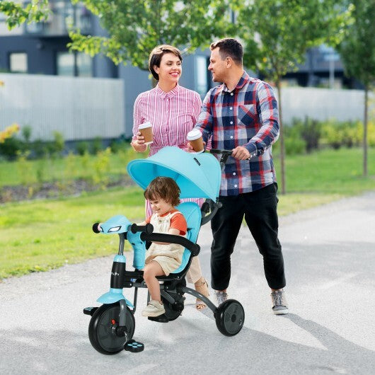 6-in-1 Foldable Baby Tricycle Toddler Stroller with Adjustable Handle-Blue - Color: Blue