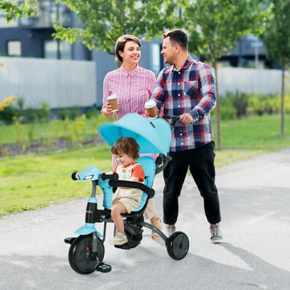 6-in-1 Foldable Baby Tricycle Toddler Stroller with Adjustable Handle-Blue - Color: Blue