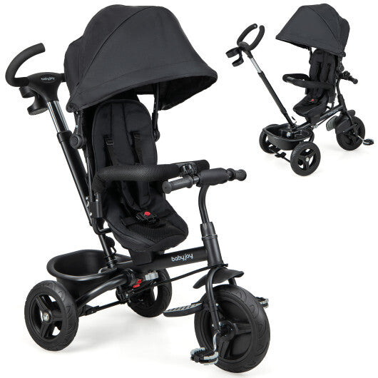 4-in-1 Baby Tricycle Toddler Trike with Reversible Seat and 5-Point Safety Harness-Black - Color: Black