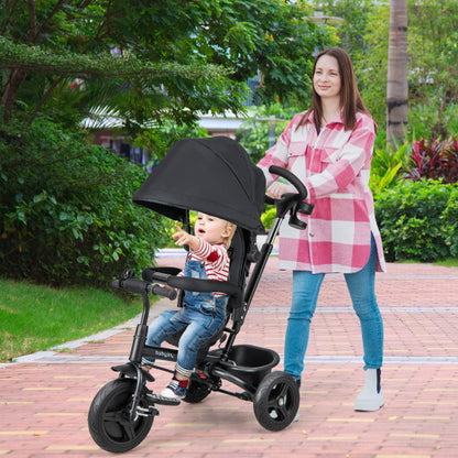 4-in-1 Baby Tricycle Toddler Trike with Reversible Seat and 5-Point Safety Harness-Black - Color: Black