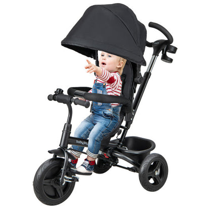 4-in-1 Baby Tricycle Toddler Trike with Reversible Seat and 5-Point Safety Harness-Black - Color: Black