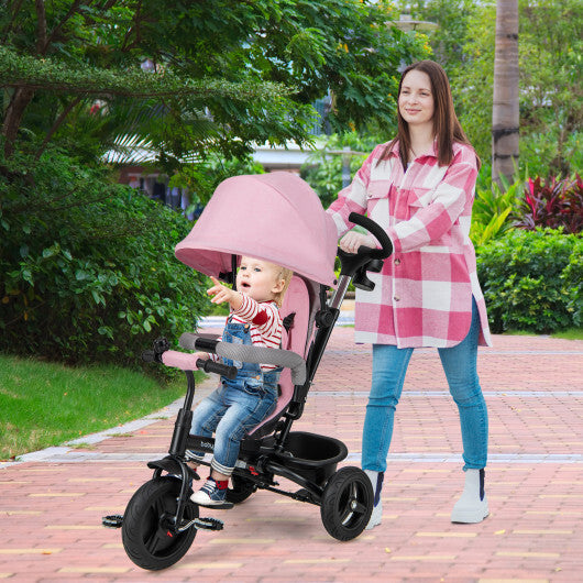 4-in-1 Baby Tricycle Toddler Trike with Reversible Seat and 5-Point Safety Harness-Pink - Color: Pink