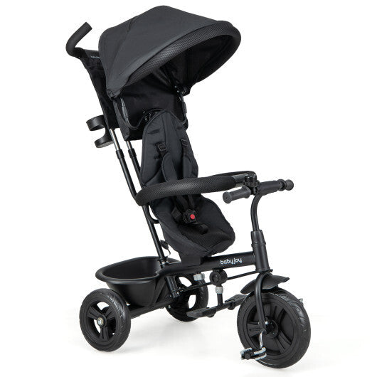 4-in-1 Baby Trike Kids Tricycle with Removable Canopy and Adjustable Push Handle-Black - Color: Black